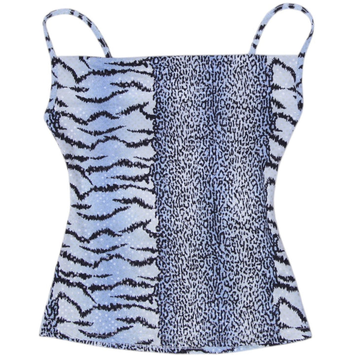 Y2K Ladies Blue Mixed Animal Print Sequin Cami Top Size 2
