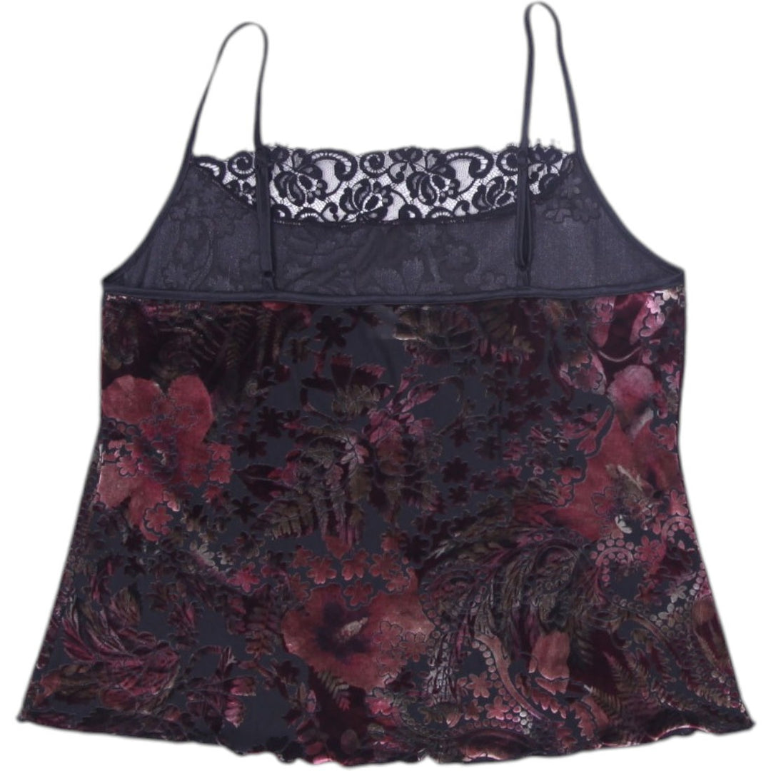 Y2K Ladies Black Velvet Floral Lace Sleeveless Camisole Size S
