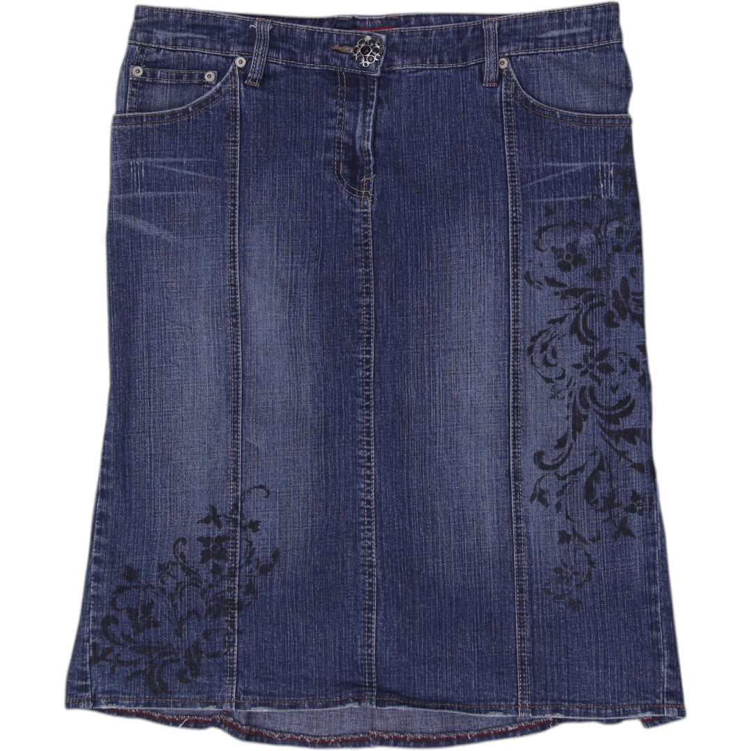 Y2K Ladies Armor Jeans Embroidered Denim Midi Skirt Size 11/12