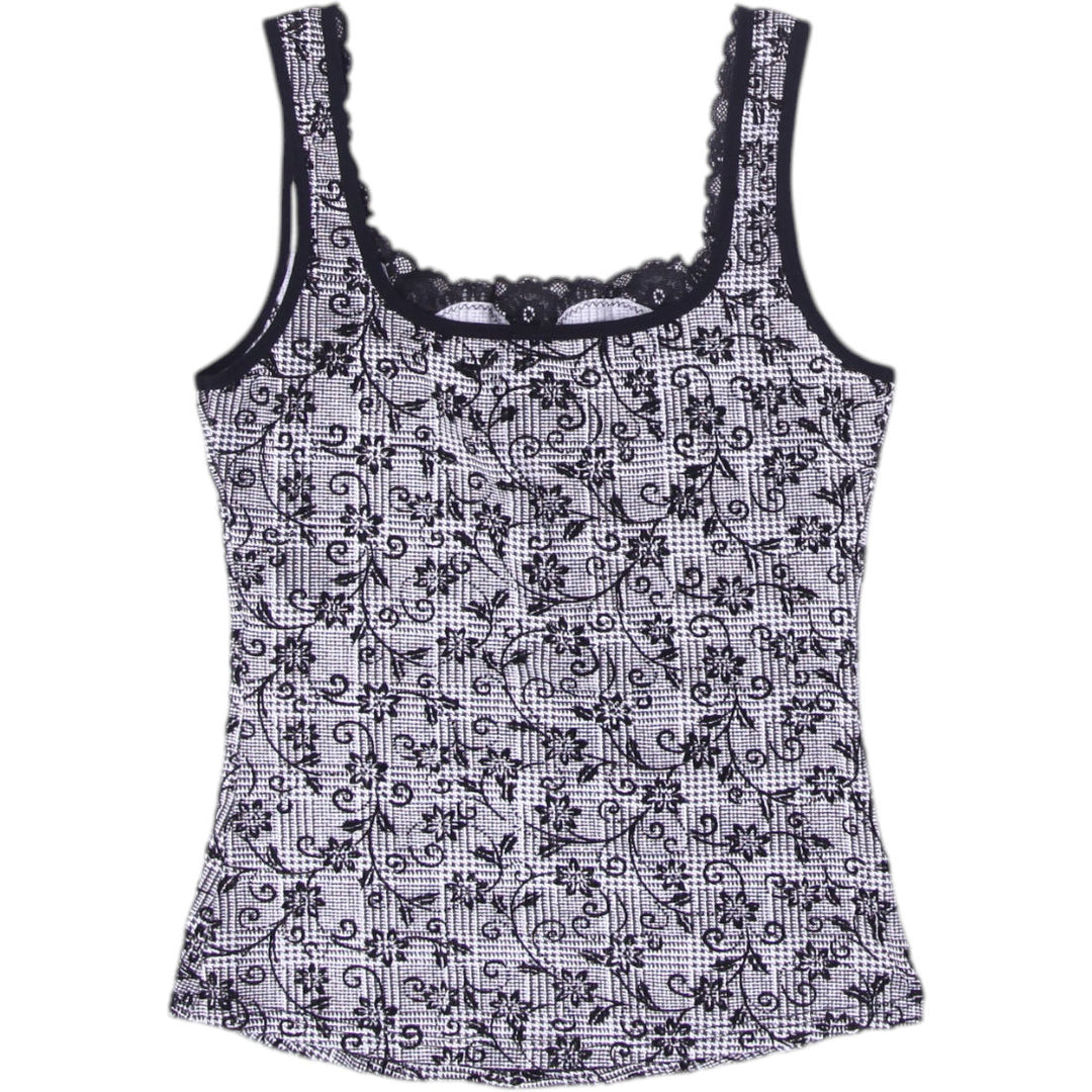 Y2K Ladies Arianne Camisole Floral Lace Trim Top Size M | Migration_Y2K Tops - Side View | Fashion Rerun