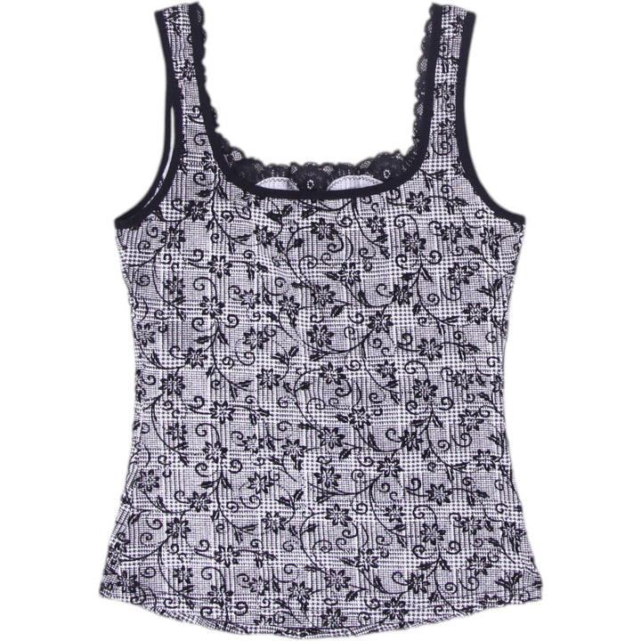 Y2K Ladies Arianne Camisole Floral Lace Trim Top Size M | Migration_Y2K Tops - Side View | Fashion Rerun