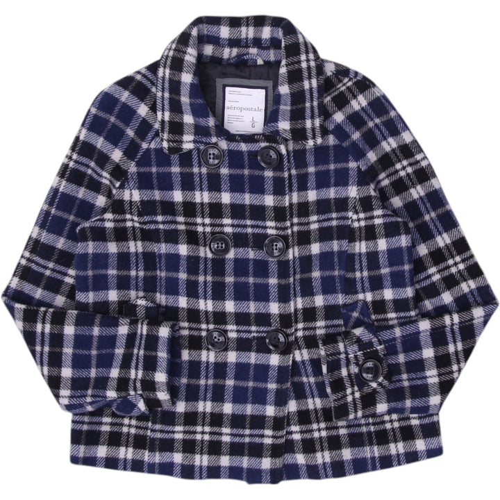 Y2K Ladies Aeropostale Plaid Pea Coat Navy Wool Lined Buttoned Jacket Size L | Migration_Jackets | Fashion Rerun