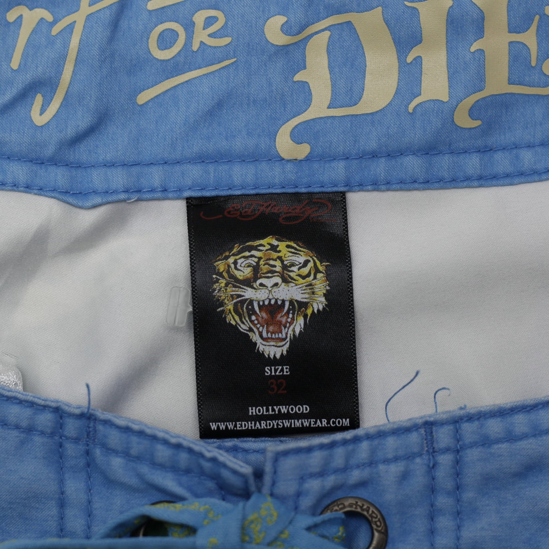 Ed Hardy Graphic Swimwear Polyester Boardshorts Size 32 | Migration_Shorts - Back View | Fashion Rerun