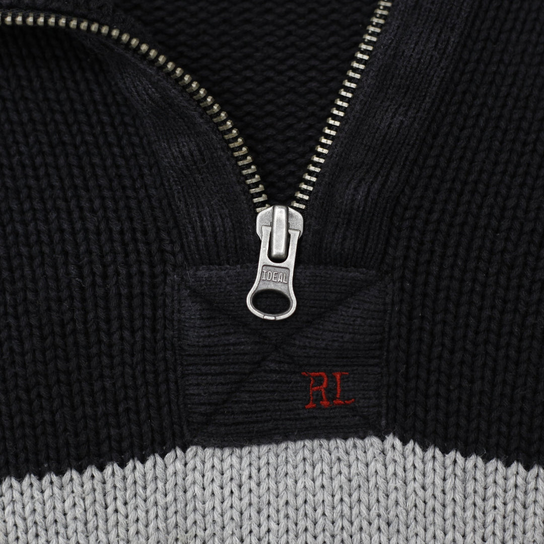 Vintage Mens Polo Jeans Company Sweater Black Striped Knit 1/4 Zip XL | Migration_Jumper & Knitwear - Detail | Fashion Rerun