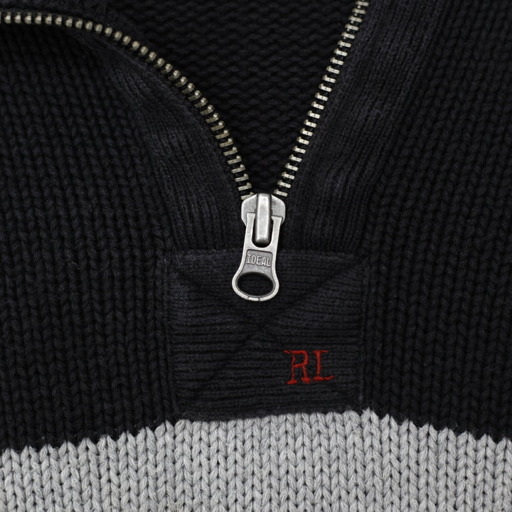 Vintage Mens Polo Jeans Company Sweater Black Striped Knit 1/4 Zip XL | Migration_Jumper & Knitwear - Detail | Fashion Rerun