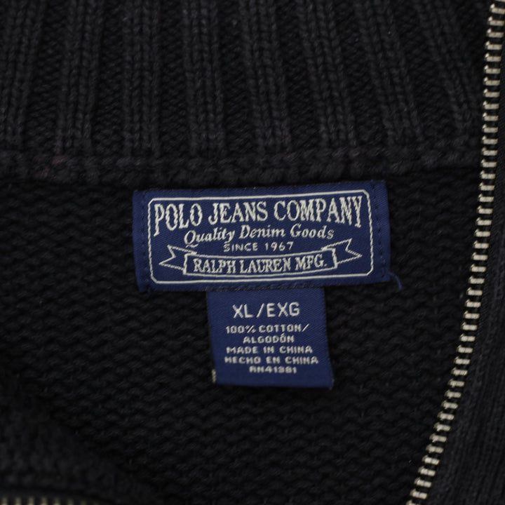 Vintage Mens Polo Jeans Company Sweater Black Striped Knit 1/4 Zip XL | Migration_Jumper & Knitwear - Back Vi | Fashion Rerun