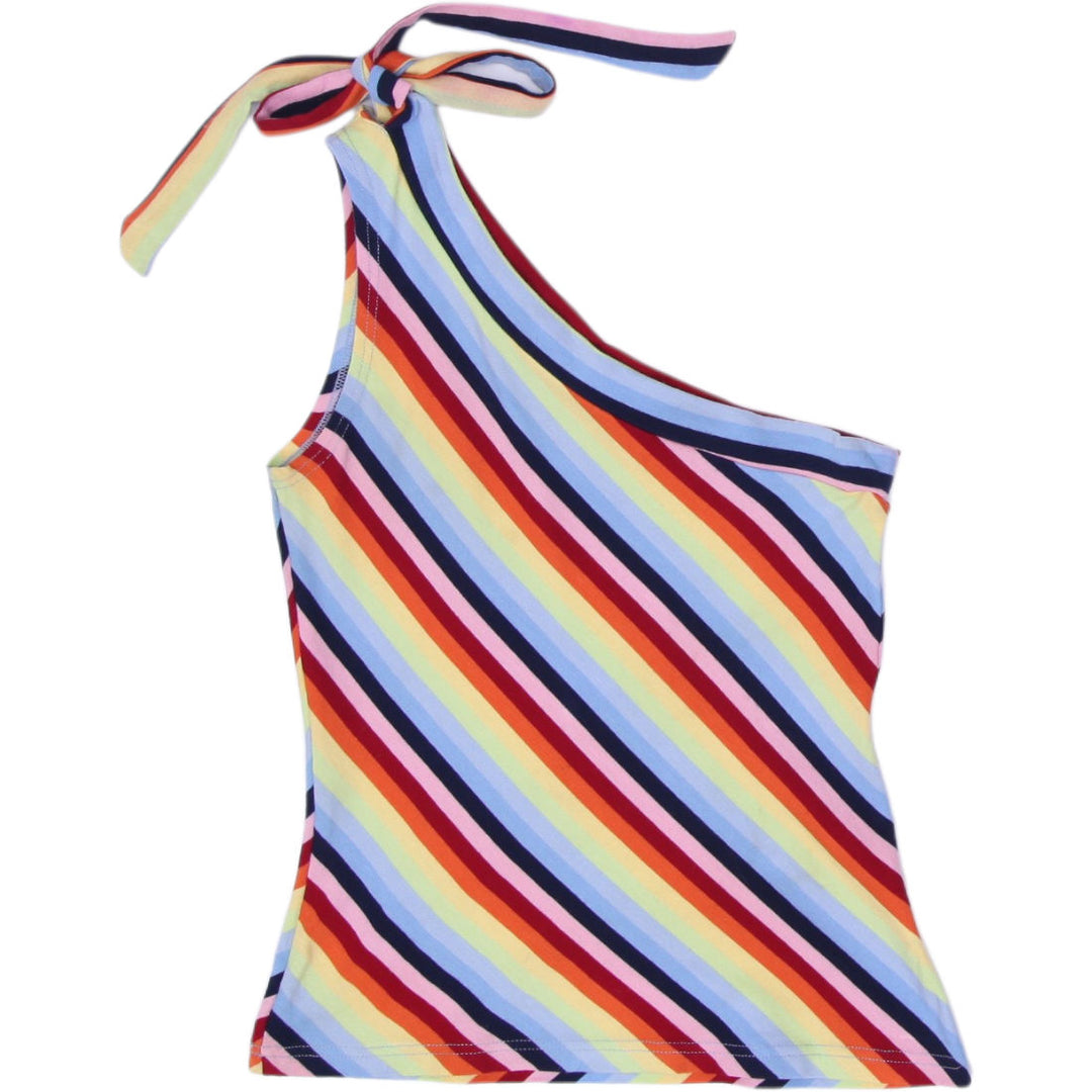 Y2K Ladies Striped Asymmetric Tank Top Size M | Migration_Y2K Tops | Fashion Rerun