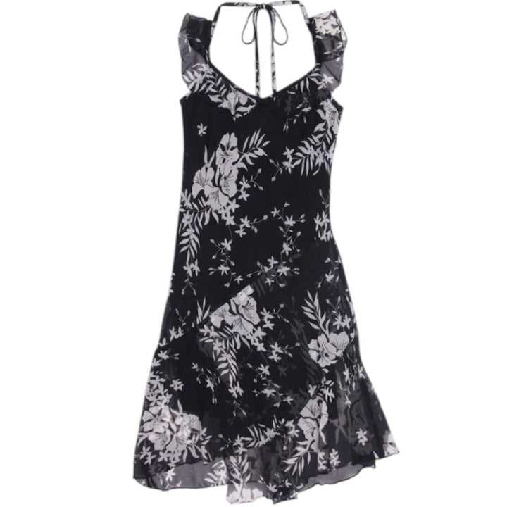 Y2K Ladies RAG Black & White Floral Ruffle Midi Dress Size S