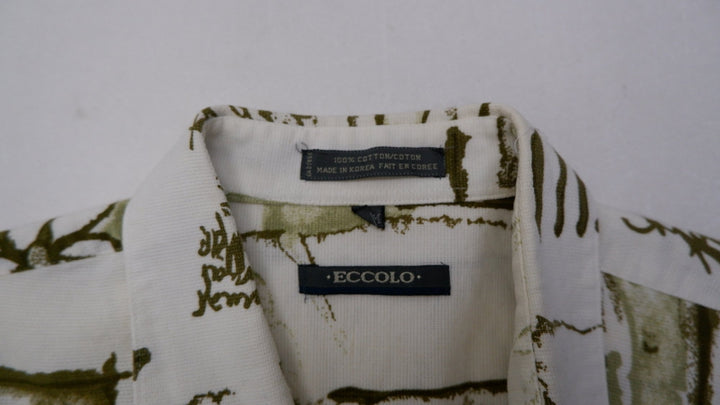 Vintage Mens Eccolo Shirt Olive Abstract Pattern Short Sleeve | Migration_Shirts UAENAT20 - Back View | Fashion Rerun