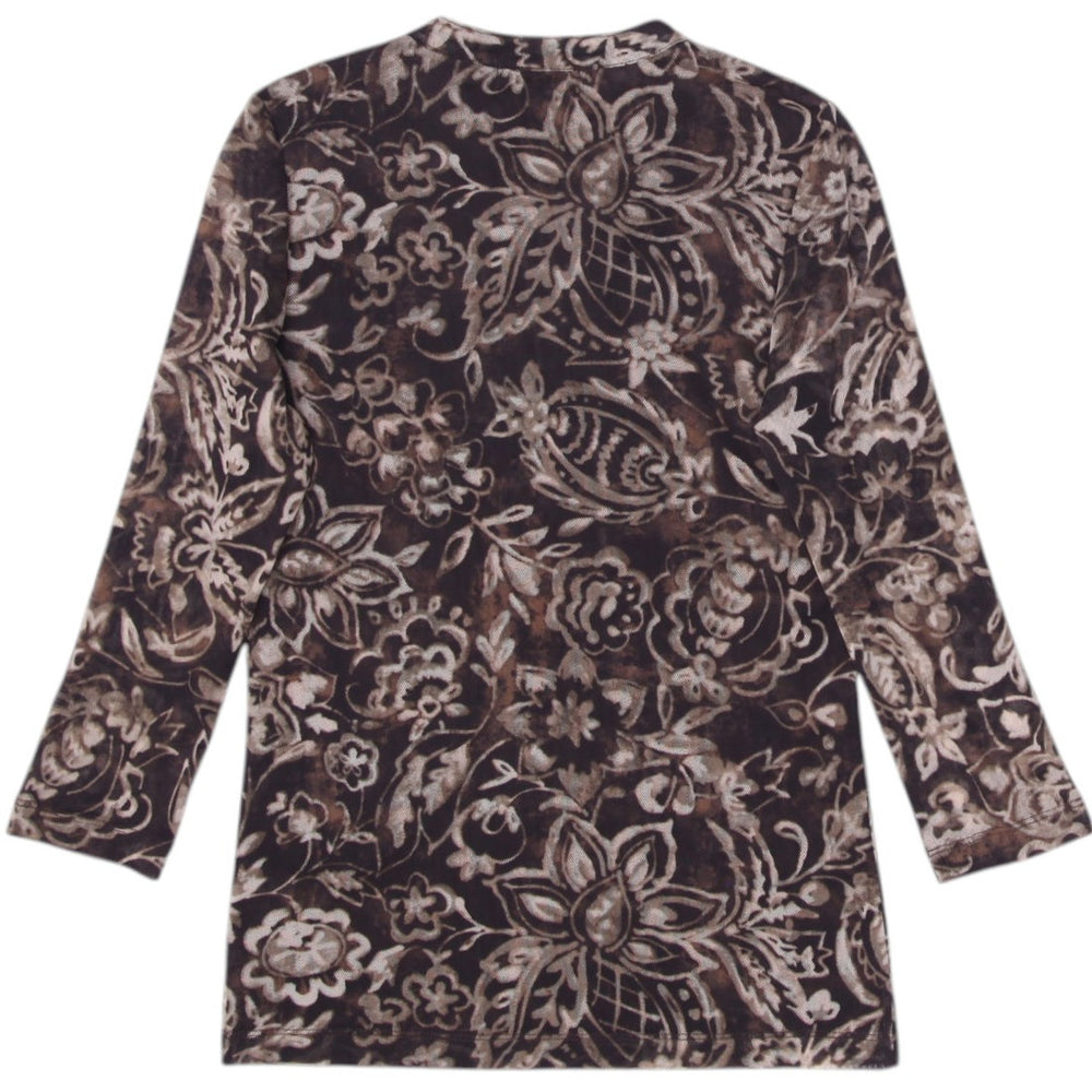 Y2K Ladies Chaps Floral Mesh Long Sleeve Top Size S | Migration_Y2K Tops - Side View | Fashion Rerun