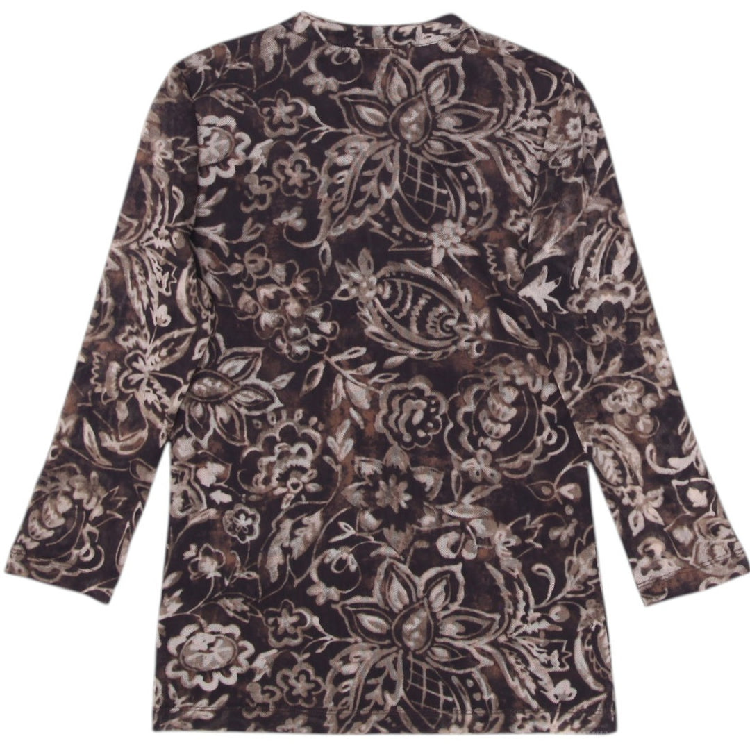 Y2K Ladies Chaps Floral Mesh Long Sleeve Top Size S | Migration_Y2K Tops - Side View | Fashion Rerun