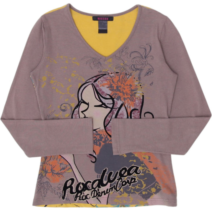Y2K Ladies Kiss Brown Graphic Long Sleeve To Size 1