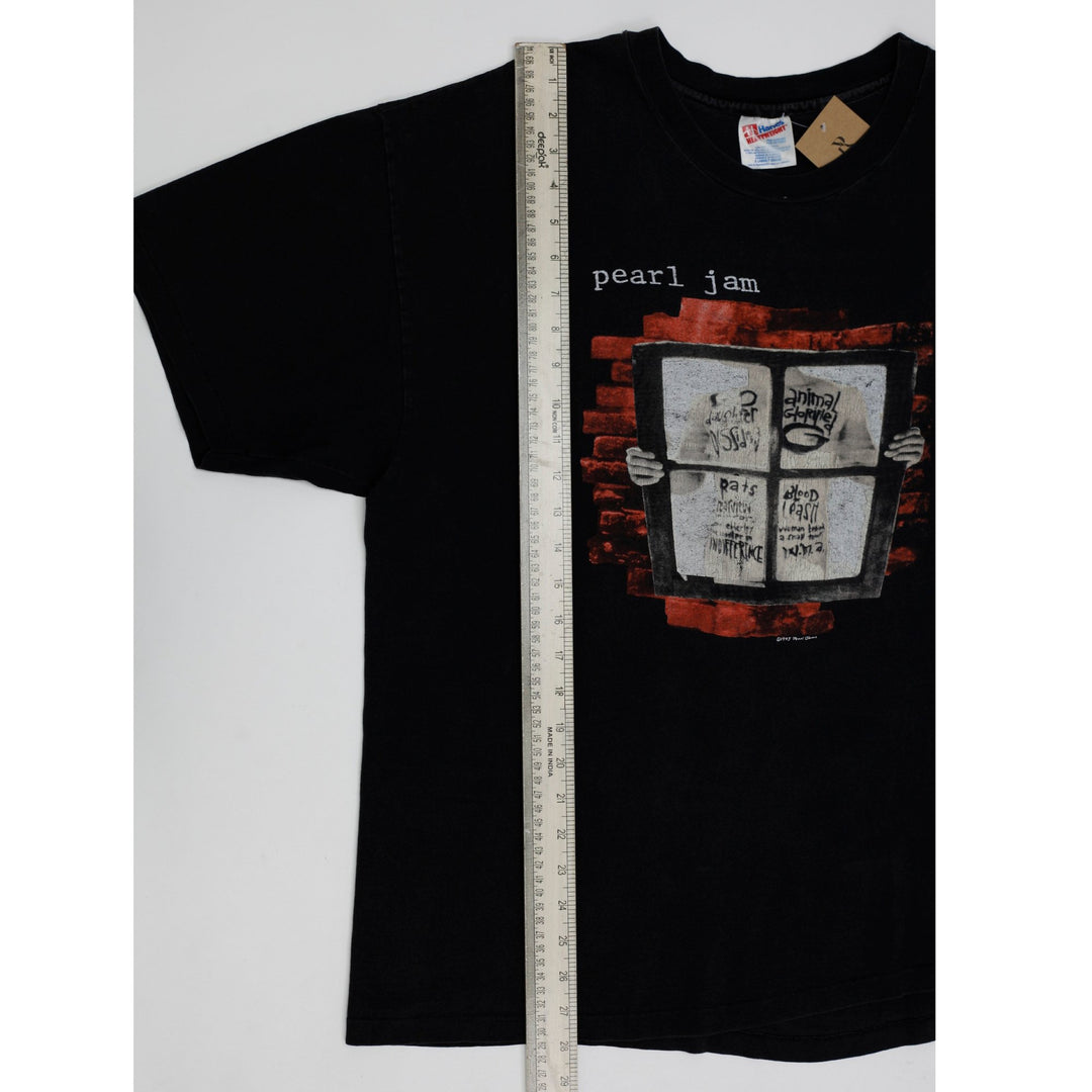 Vintage Mens Hanes Pearl Jam T-Shirt Black Graphic 90s Band Tour