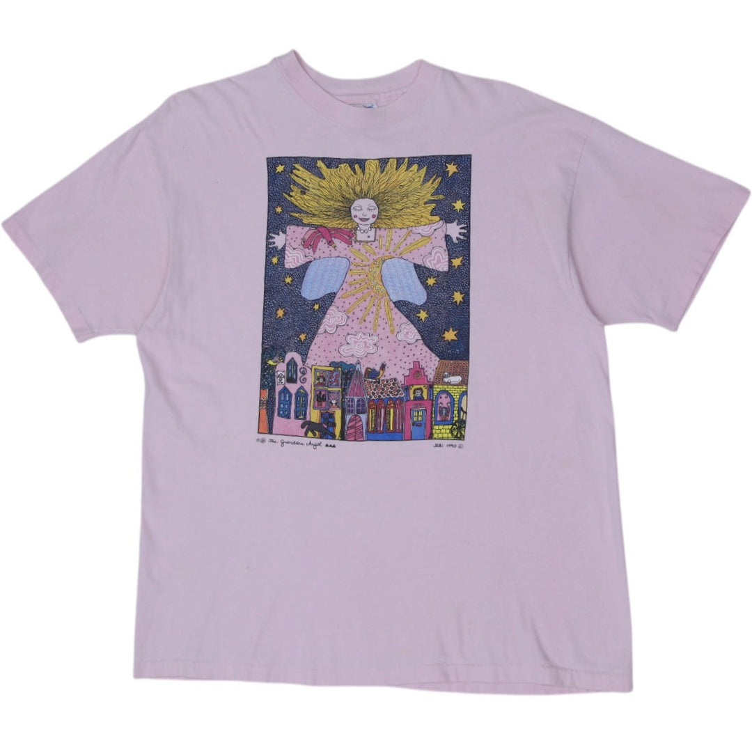 Vintage Hanes Beefy-T Pink Graphic T-Shirt Guardian Angel Illustration Size XL Made In USA | Migration_T-Shir | Fashion Rerun