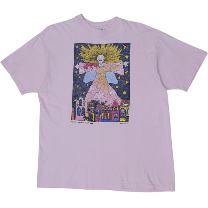 Vintage Hanes Beefy-T Pink Graphic T-Shirt Guardian Angel Illustration Size XL Made In USA | Migration_T-Shir | Fashion Rerun