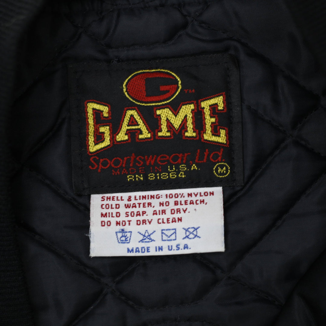 Vintage Mens Game Bomber Jacket Black Embroidered Racing Made In USA M | Migration_Jackets - Back View | Fashion Rerun