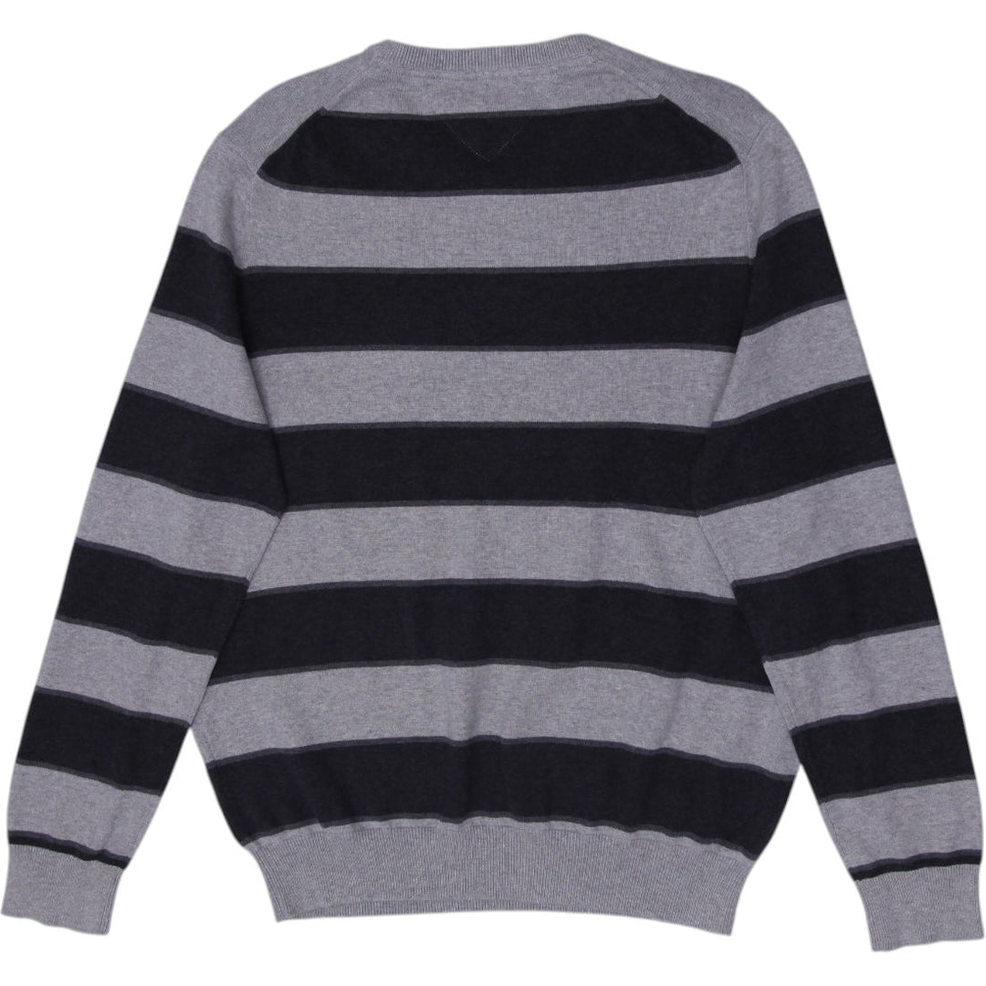 Mens Tommy Hilfiger Gray Black Stripe Cotton Crewneck Sweater