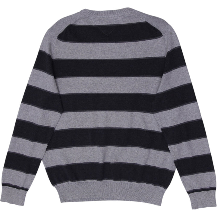 Mens Tommy Hilfiger Gray Black Stripe Cotton Crewneck Sweater