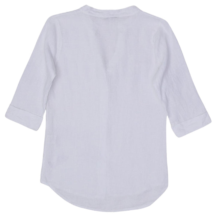 Ladies White 100% Linen Button 3/4 Sleeve Blouse