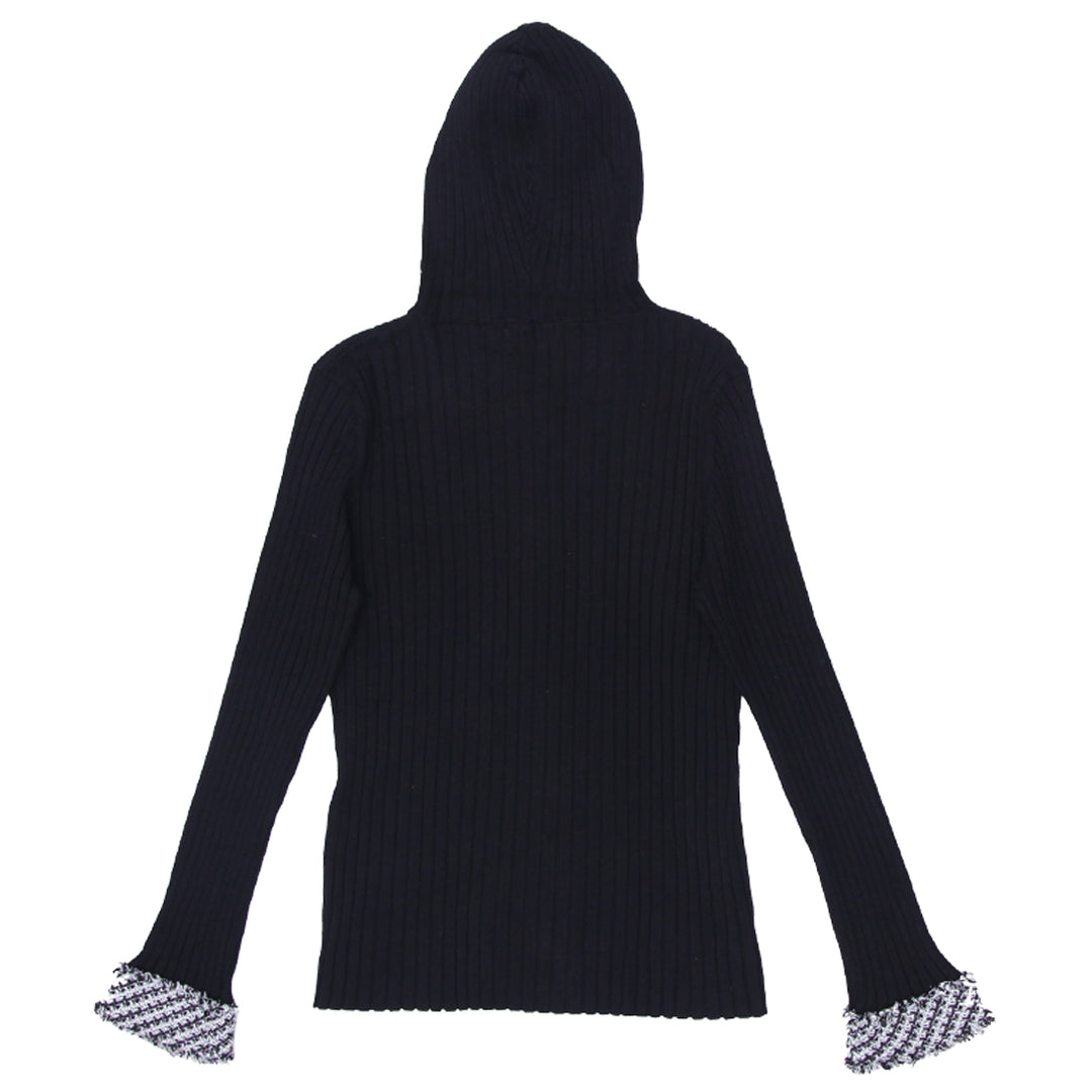 Y2K Belldini Black Ribbed Hooded Sweater - Fashion Rerun Vintage Migration_Tops