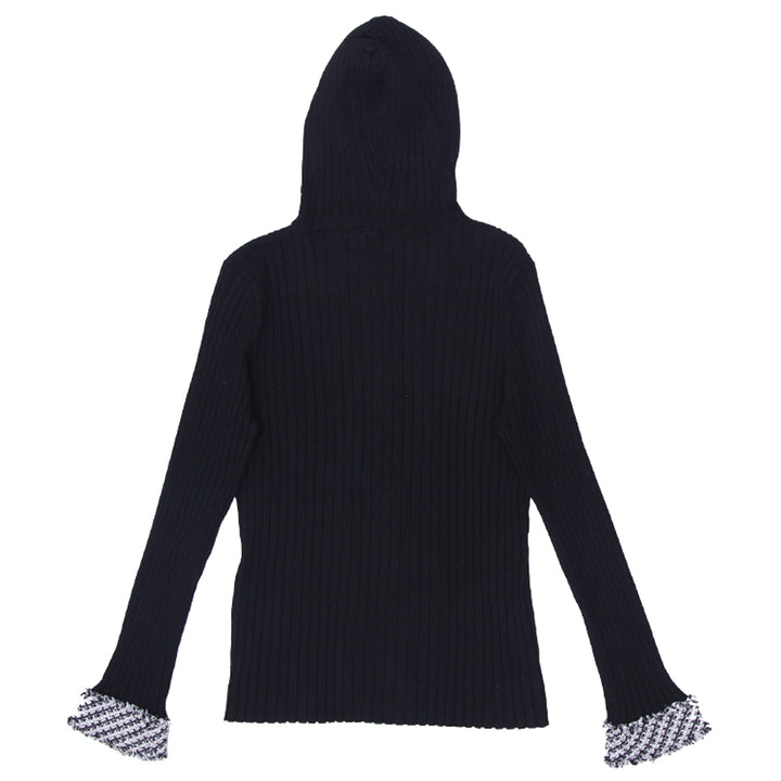 Y2K Belldini Black Ribbed Hooded Sweater - Fashion Rerun Vintage Migration_Tops