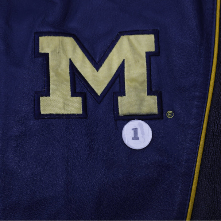 Vintage Pro Player University of Michigan Wolverines Full Zip Leather Jacket L