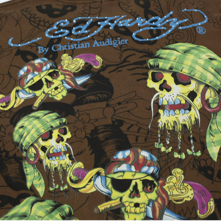 Y2K Mens Ed Hardy by Christian Audigier All Over Print PirateSkulls Size XL