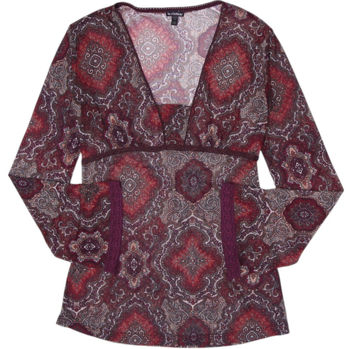 Y2K Ladies Le Chateau Paisley Print Long Sleeve Top Size S