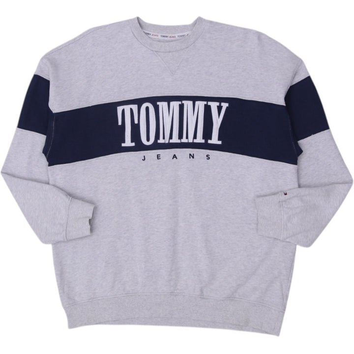 Mens Tommy Jeans Sweatshirt Gray Navy Logo Pullover Size M