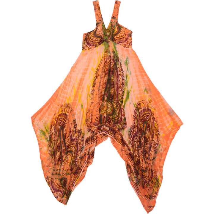 Y2K Ladies N.W.D Boho Asymmetric Handkerchief Dress Orange Tie Dye Size M