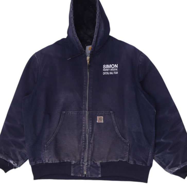 Mens J130 MDT Carhartt Hooded Navy Worn Workwear Slightly Distressed Jacket XL | Migration_Jackets WW Collect | Fashion Rerun