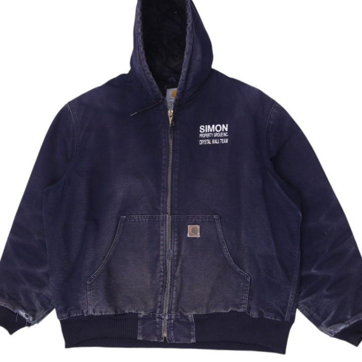 Mens J130 MDT Carhartt Hooded Navy Worn Workwear Slightly Distressed Jacket XL | Migration_Jackets WW Collect | Fashion Rerun
