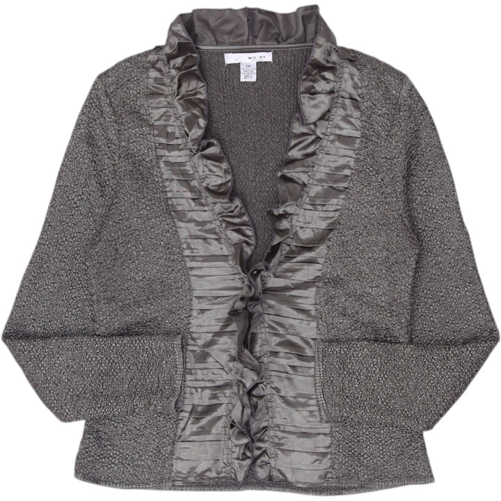 Y2K Ladies WD NY Satin Ruffle Tie Front Textured Cardigan Top Size PM