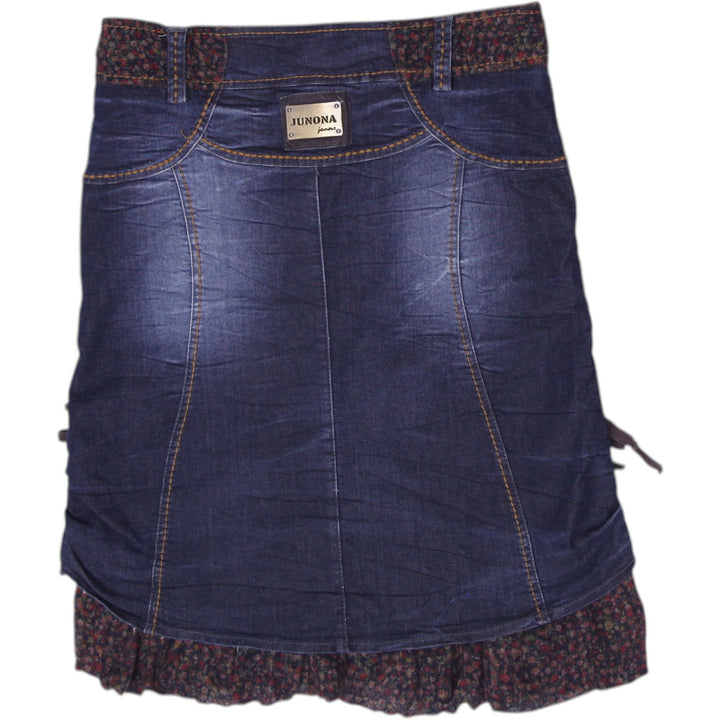 Y2K Ladies Junona Denim Midi Skirt Tiered Floral Ruffle Fairy Grunge Size L