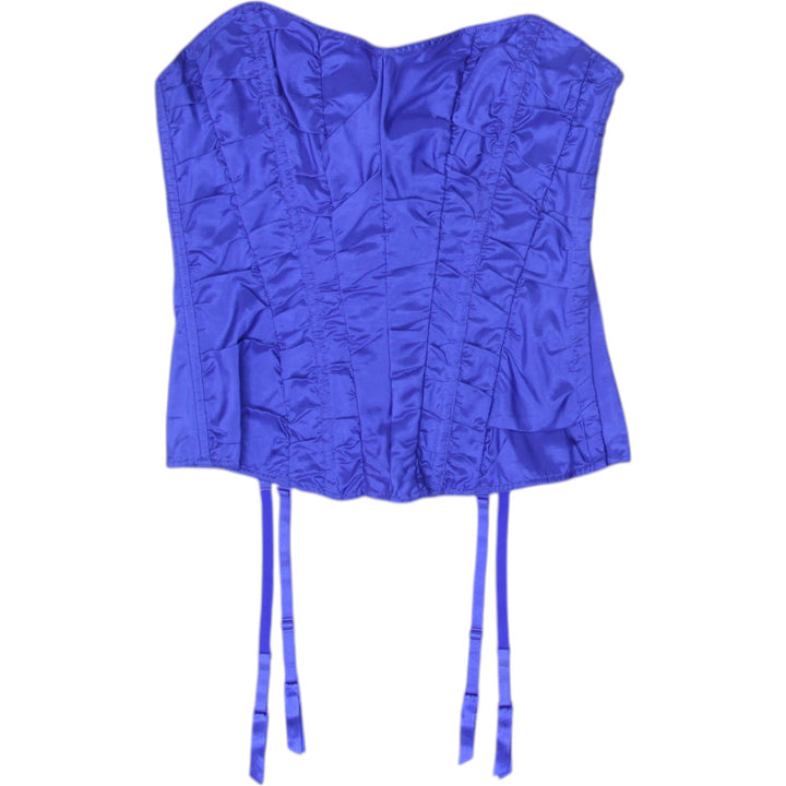 Y2K Blue Satin Strapless Corset Top - Size L | Migration_Y2K Tops | Fashion Rerun