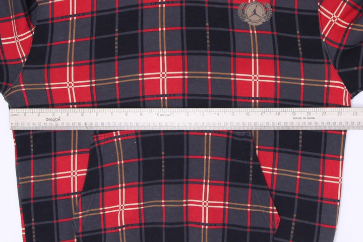 Mens Jordan Hoodie Tartan Plaid Fleece Red Black Checkered Size M