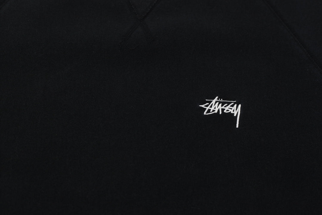 Mens Embroidered Stussy Black Crewneck Sweatshirt