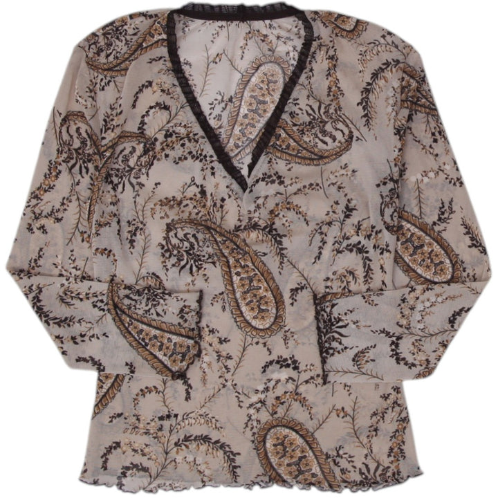 Y2K Ladies Paisley Pattern V-Neck Long Sleeve top Size XS