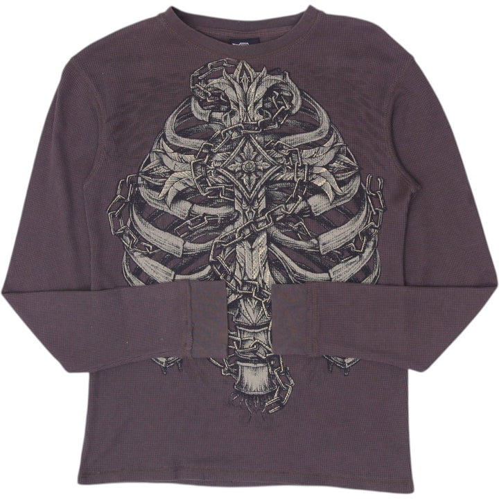 Y2K Mens MMA Elite Double-Sided Skeleton Spine & Angel Wings Long Sleeve T-Shirt