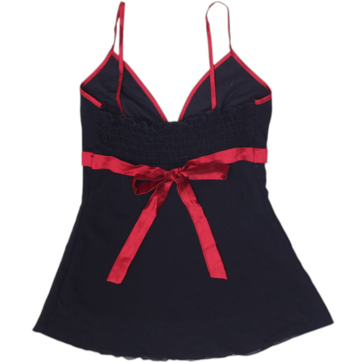 Y2K Ladies Mariposa  Black Red Satin Trim Cami Top Smocked Back Babydoll Size M