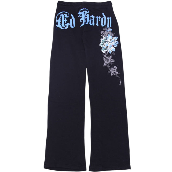 Y2K Ladies Ed Hardy Koi Fish & Floral Print Black Sweatpants Size S