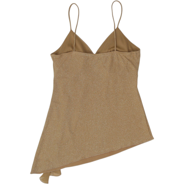 Y2K Ladies Studio 1940 Gold Shimmer Asymmetrical Tie-Front Cami Top Size SM