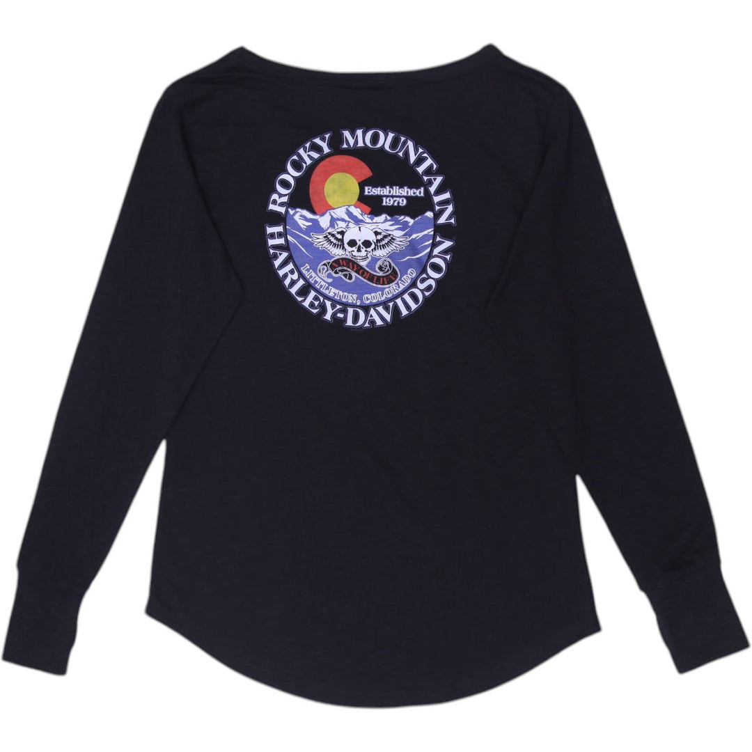 Ladies Harley Davidson Long Sleeve Top Black Graphic Tee