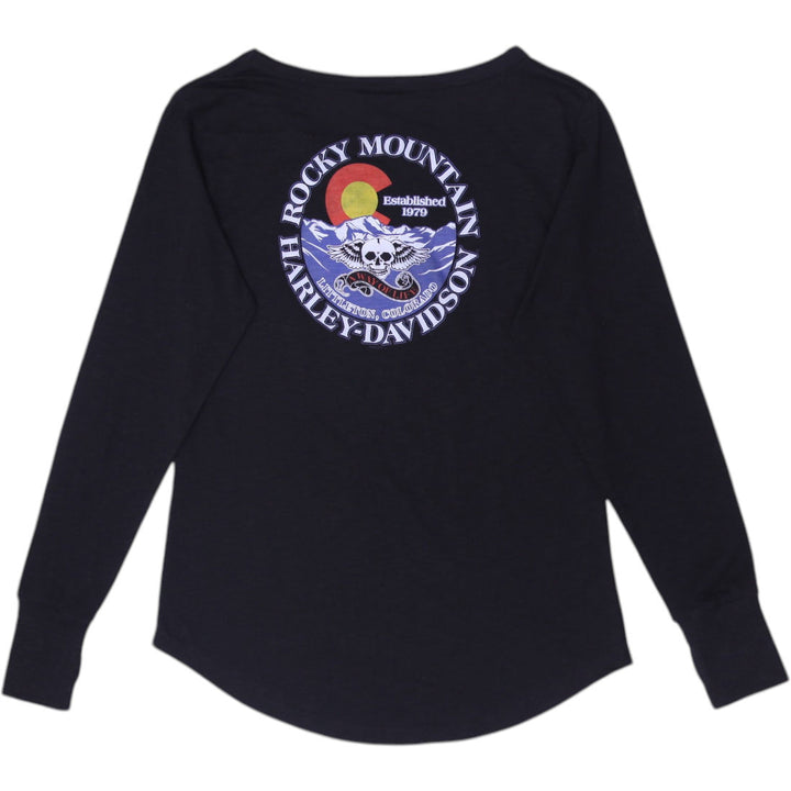Ladies Harley Davidson Long Sleeve Top Black Graphic Tee