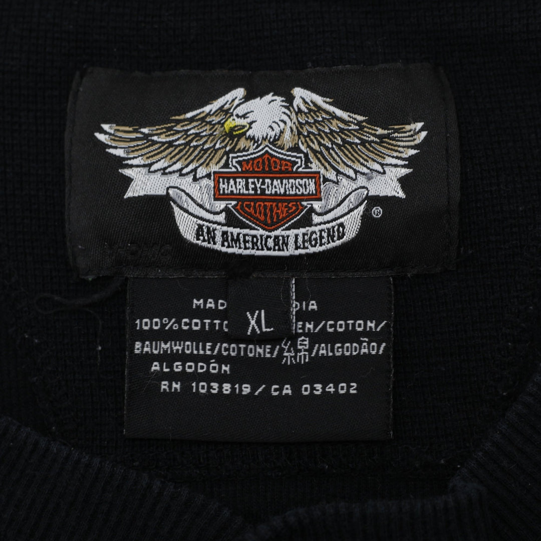 Mens Harley Davidson Black Waffle Knit Henley Long Sleeve T-Shirt Size XL