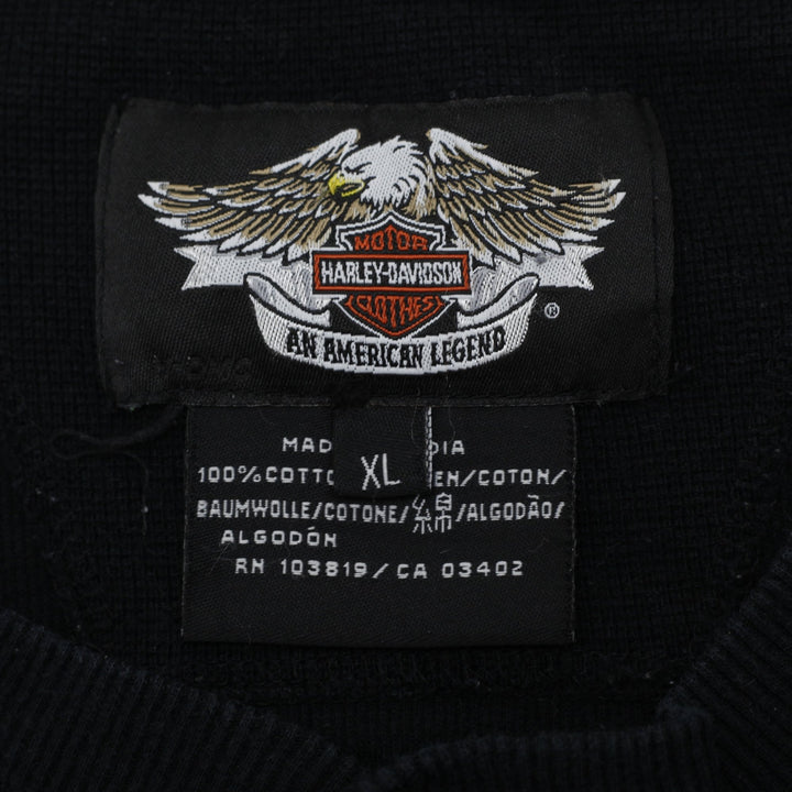 Mens Harley Davidson Black Waffle Knit Henley Long Sleeve T-Shirt Size XL