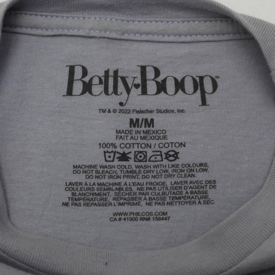 Ladies Betty Boop T-Shirt Light Gray Cartoon Graphic Cotton Size M