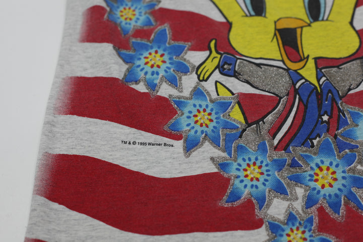 1995 Vintage Warner Bros Tweety Bird Mirror Print T-Shirt Gray Looney Tunes L | Migration_T-Shirts UAENAT40 - | Fashion Rerun