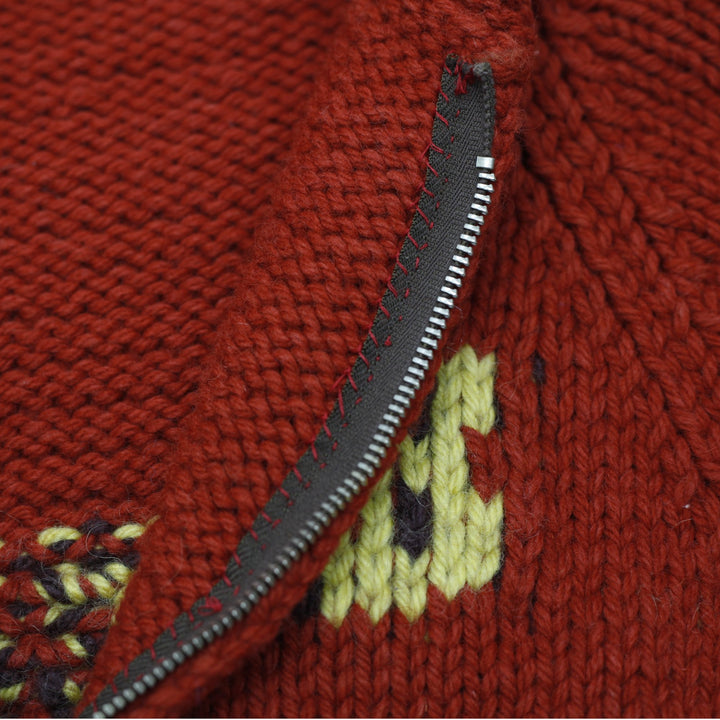 Vintage Mens Wool Cardigan Red Embroidered Graphic Zip Size L | Migration_Knitwear & Sweaters - View 9 | Fashion Rerun