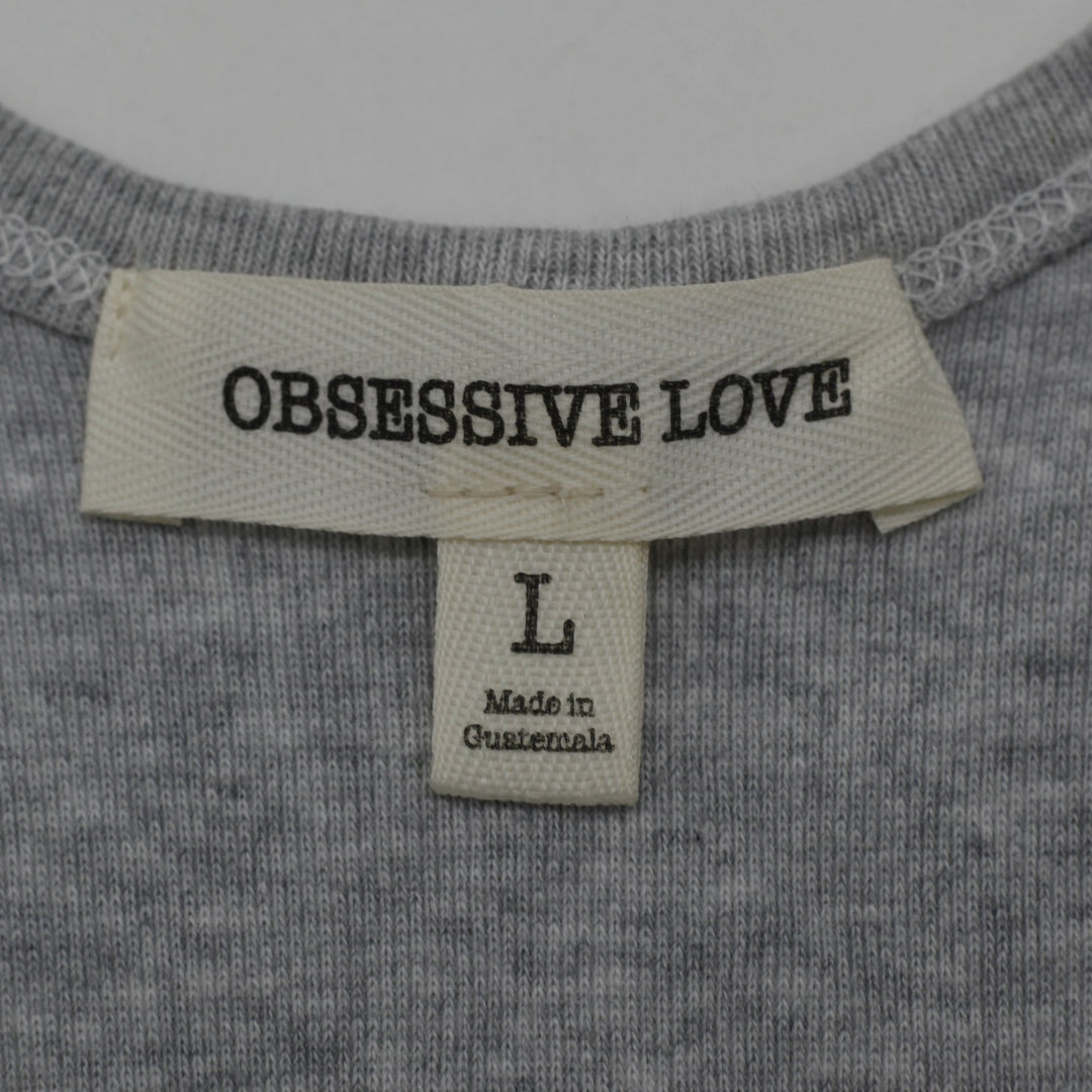 Y2K Ladies Obsessive Love Tank Top Gray Graphic Sleeveless Size L